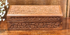 EXC. Vintage INDIAN WOODEN Carved FLOWERS/LEAVES JEWELLERY/TRINKET BOX - 22.5cms