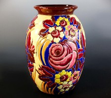 RARE & UNUSUAL BOCH FRERE / CATTEAU ART DECO EMAUX OVOID VASE