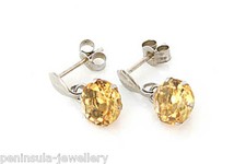 9ct White Gold Citrine Earrings 6mm Round Drop Made in UK Gift Boxed