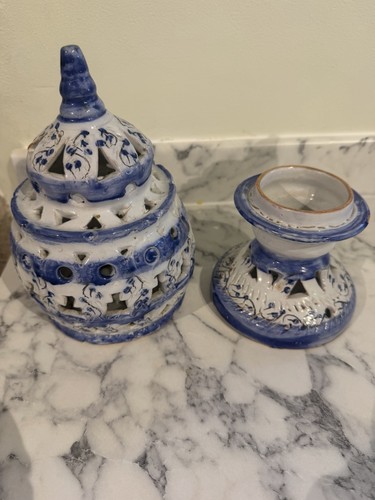 Vintage blue white pierced - blue,