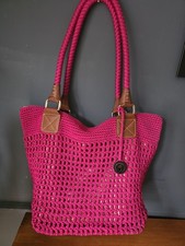 The Sak Crochet Bright Pink / gold underlay Shoulder Bag/Tote Used Tag
