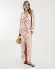 River Island Womens Maxi Dress Pink Floral Long Sleeve Twist Detail V-Neck