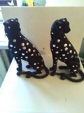 2 Large Black Sitting Leopard Panther Cheetah Ornament Statue 