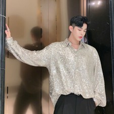 Men Sequins Blouse Shirt Tops