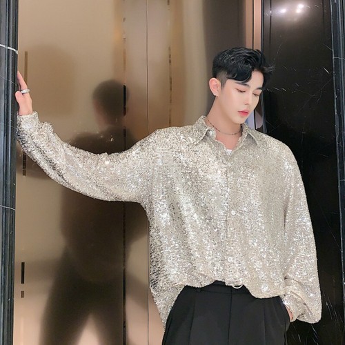 Men sequins blouse shirt tops - sequins,
