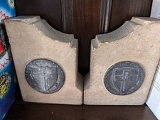 Vintage WW2 Portland Stone Bookends - From the Houses of Parliament
