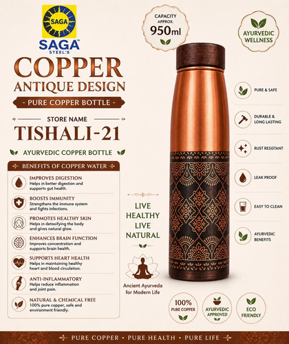 Pure copper water bottle - copper,
