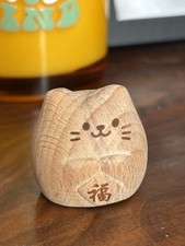 Wooden Lucky Cat Figurine Mini