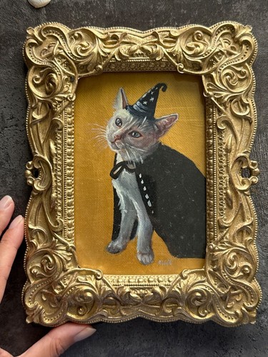 Witch cat oil painting - oil,