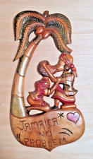 Vintage 70's Hand Carved Wood Jamaica No Problem Wall Hanging Plaque Decor