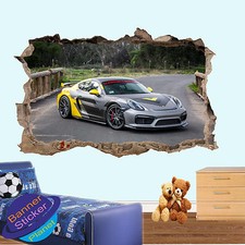 TUNING SPORTS RACE CAR WALL STICKERS 3D SMASHED ROOM DECORATION DECAL MURAL YD7