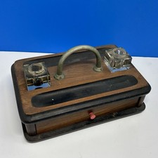 Desk Stand Pen Rest Two Inkwells & Draw Victorian Tunbridgware Desktop Accessory