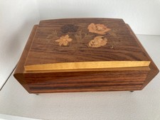 Vintage Sorrento Inlaid Musical Jewellery Box Floral High Gloss Wood Italy