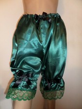 GREEN SATIN  BLOOMERS LACE BLACK BOWS  30-46 WAIST KNEE LENGTH