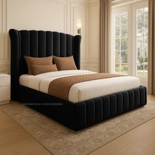 Ottoman Double Bed Winged Plush Velvet Divan Gas Lift Storage King Size Frame