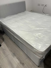 Double Divan Bed Base with Headboard and Castors