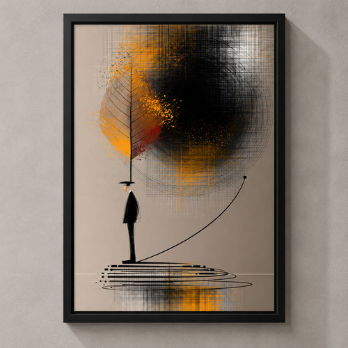 Black orange abstract wall - orange, art