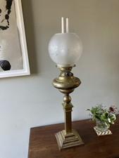 Antique Victorian Lamp Brass Column Oil Table Lamp  Converted To Electric 
