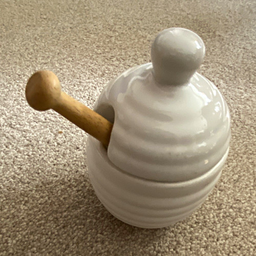White ceramic honey pot - ceramic,