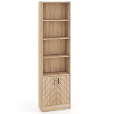 COSTWAY 6-Tier Bookshelf 180cm Tall Bookcase w/4 Open Cubes & Double Doors Oak