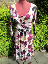 SANDWICH-STRETCH VISCOSE DRESS-3/4 SLEEVES-WRAP BOLERO PANELS-WORN ONCE-S / 10.