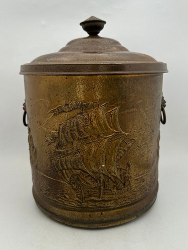 Vintage ship themed metal coal - ship,