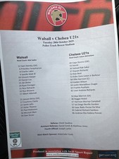 28/10/2025 EFL TROPHY WALSALL v CHELSEA U21 OFFICIAL TEAMSHEET