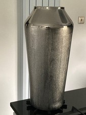Large 20” Silver Tone Metal Textured Vase