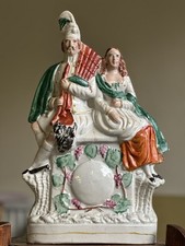 Antique Victorian Staffordshire Scottish Highlander Bagpiper & Lady Figure 36cm