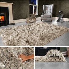 Beige Mink Large SHAGGY Floor RUG Soft SPARKLE Shimmer Extra Thick 9cm Pile
