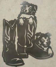 Border Collie boots metal wall