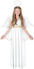 Girls White Angel Costume Kids Christmas Fancy Dress + Wings Halo 3 - 14 yrs