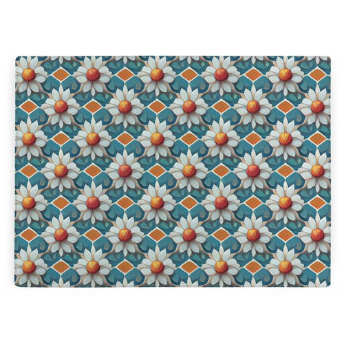 Blue floral tile - floral, large