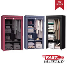 FABRIC CANVAS WARDROBE WITH HANGING RAIL SHELF CLOTHES STORAGE CUPBOARD