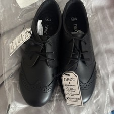 New BNWT Next Girls Black Leather Brogue School Shoes Size 1 F EU 33