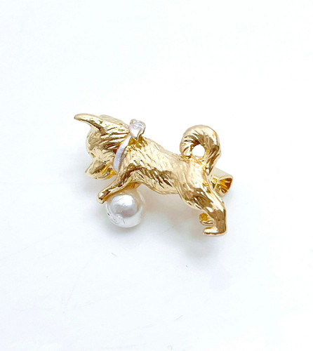 Gold cute dog brooch gift - gold,