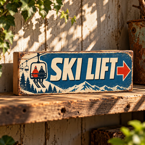 Ski lift sign - sign, wooden