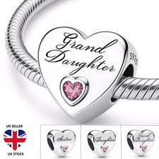 925 Sterling Silver With Love Heart Charm Bead for Bracelet - Birthday Xmas Gift