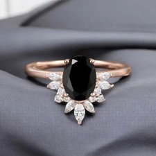 2.20 Ct Oval Cut Black Diamond Solitaire Engagement Ring 14K Rose Gold Finish
