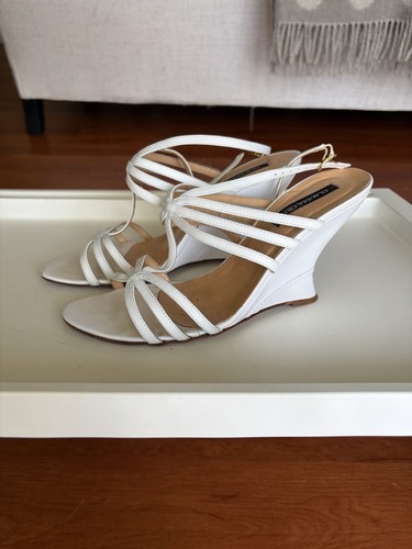Strappy white wedge sandals - wedge,