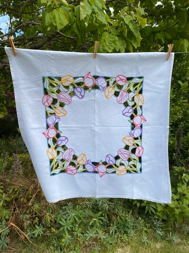 Vintage linen square table - vintage,