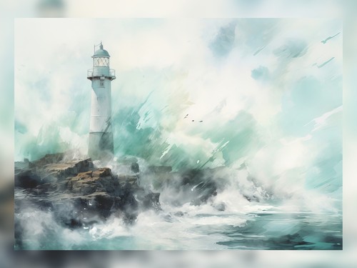 Lighthouse stormy sea - in,