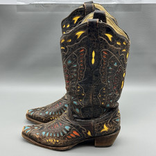 Corral Vintage Boots Women's Size 8M Rainbow Butterfly Inlay Snip Toe Cowgirl