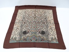 Vintage 70s Liberty Silk Scarf Peacock Bird Fish Floral Brown Beige Classic