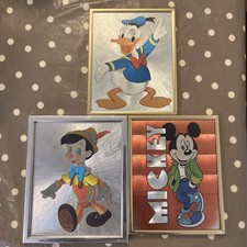 Vintage 1980's Disney Walt Foil Art Print Pinocchio & Donald Duck Dufex Foil Art