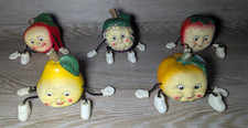 Ceramic Fruit Anthropomorphic Shelf Sitters 5 x  Vintage Used Good Pls Read
