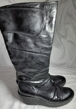 Women's Fly London Black Patent Leather Knee High Boots UK Size 6, EU 39
