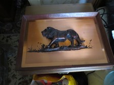 Vintage 3D male lion framed