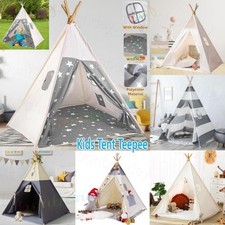 160CM Large Canvas Kids Teepee Star Wood Indian Tent Child In/Outdoor Play House