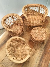 Wicker Dolls Furniture 4 Pieces Set • Sofa Chairs Table